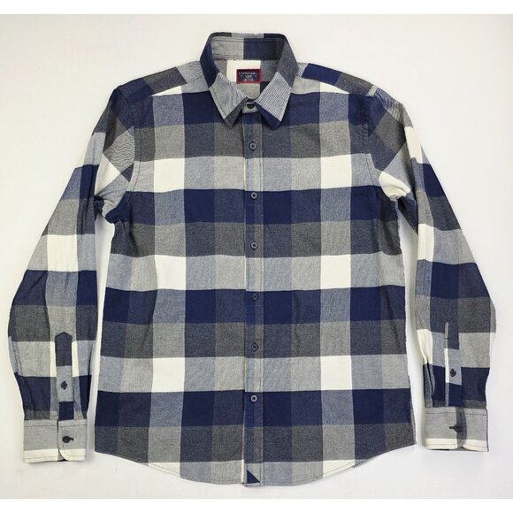 Untuckit Slim Fit Size Large Men Blue White Gray Check Flannel Long Sleeve Shirt - Picture 1 of 9